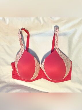 Soma Embraceable Full Coverage Lace Trim Bra - Sz 36DD - Underwire/Stretch -Pink